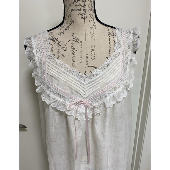 Vintage Barbizon Nightgown Womens White Lace Trim Floral Ribbon Sleepwear Ruffle - Picture 2 of 9